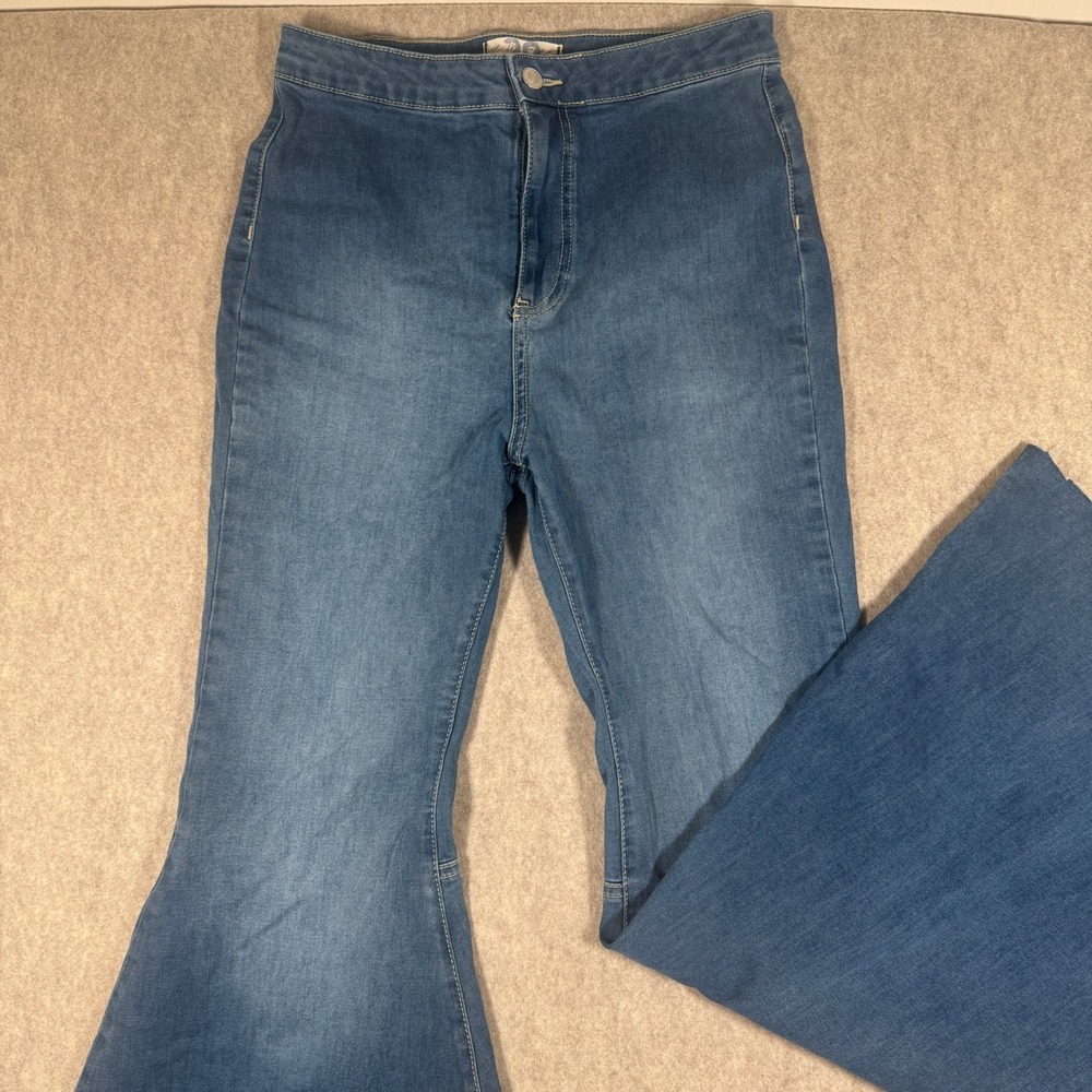 Free People Just Float On Jeans Womens 29 Blue High Rise Flare Raw Hem Denim